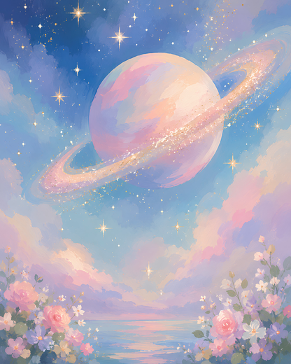 Sparkling Saturn- Diamond Art Kit (40x50cm, 100% Whimsy Dust Square Drill)