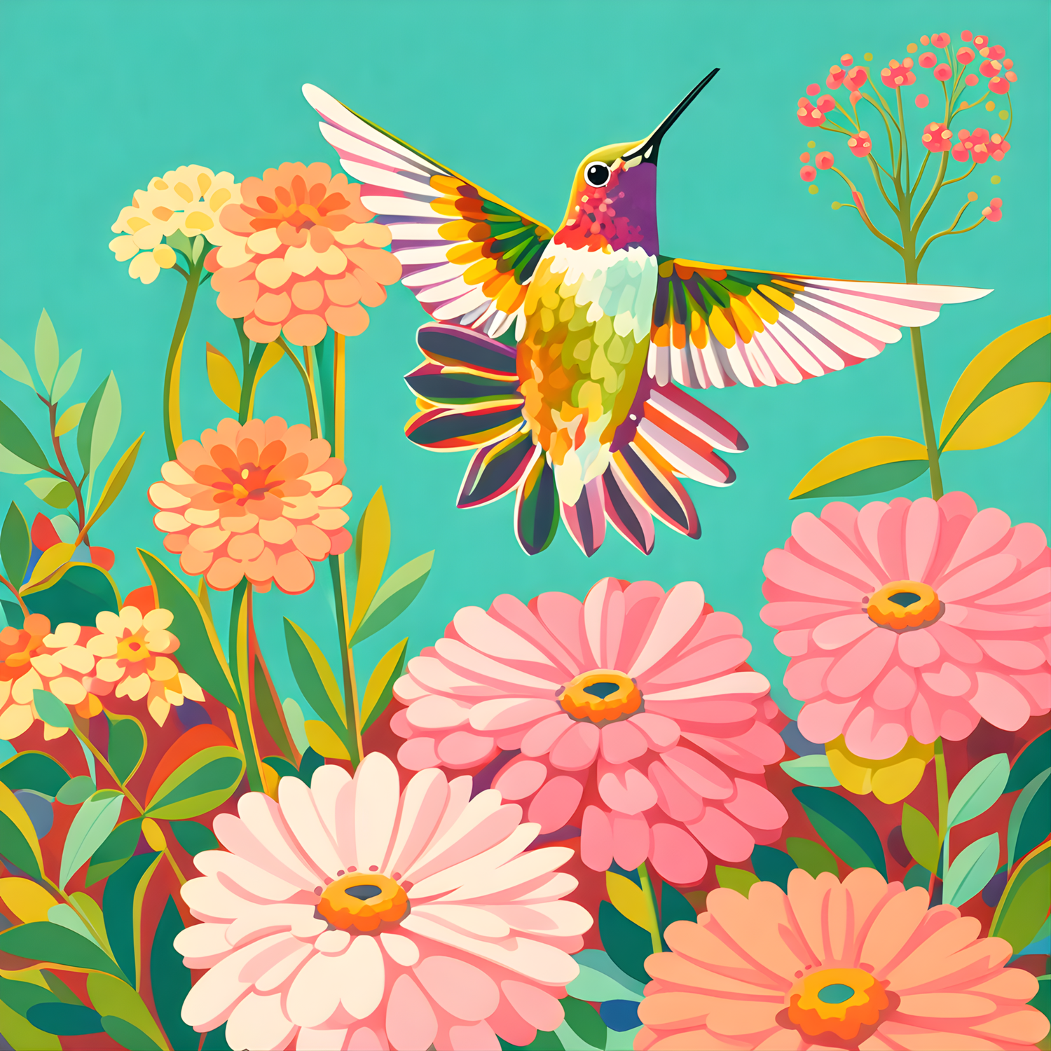 Spring Hummingbirds- Diamond Art Kit (40x40cm, Square Drill)
