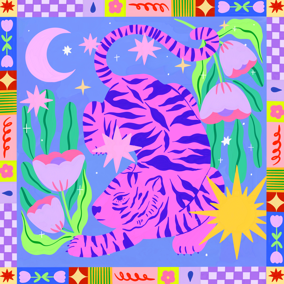 Starry Night Pink Tiger by Ziyi Studio- Diamond Art Kit (40x40cm Square Drill)