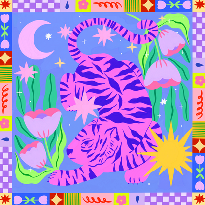 Starry Night Pink Tiger by Ziyi Studio- Diamond Art Kit (40x40cm Square Drill)