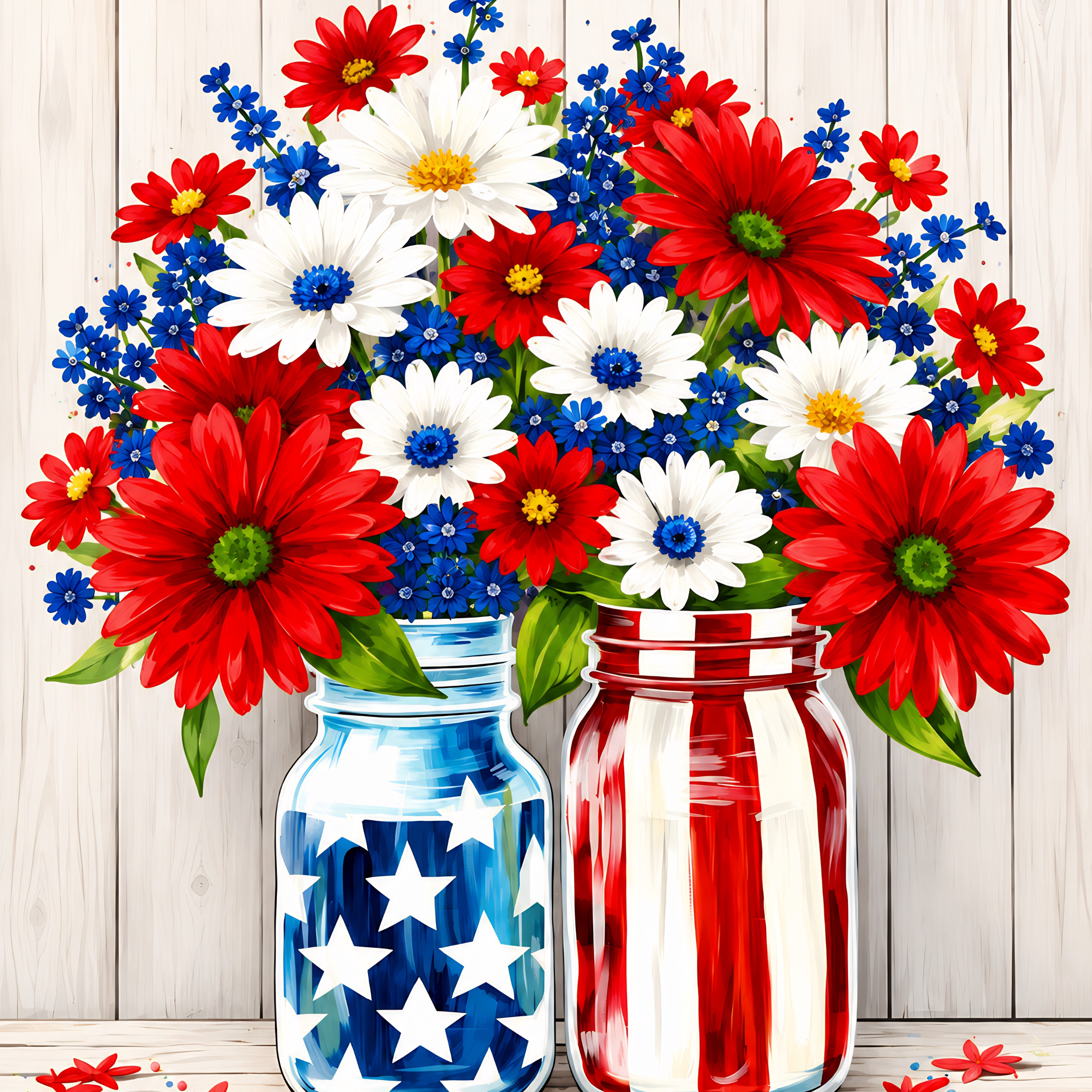 Stars & Stripes Bouquet- Diamond Art Kit (40x50cm, Round Drill)