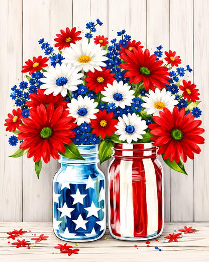 Stars & Stripes Bouquet- Diamond Art Kit (40x50cm, Round Drill)