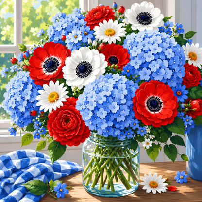 Summer Porch Bouquet- Diamond Art Kit (40x40cm, Square Drill)