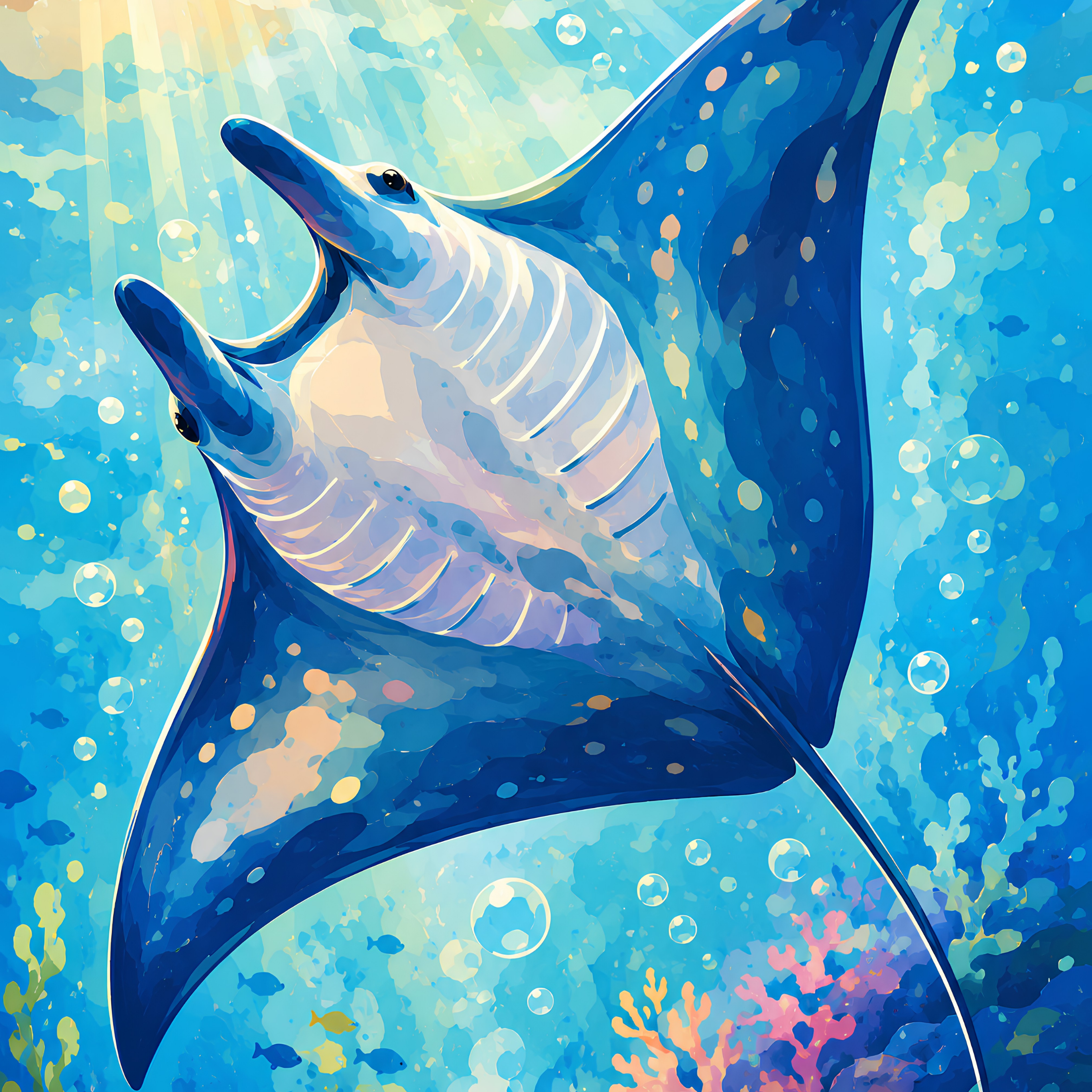 Sunlit Manta Ray- Diamond Art Kit (40x60cm, Square Drill)