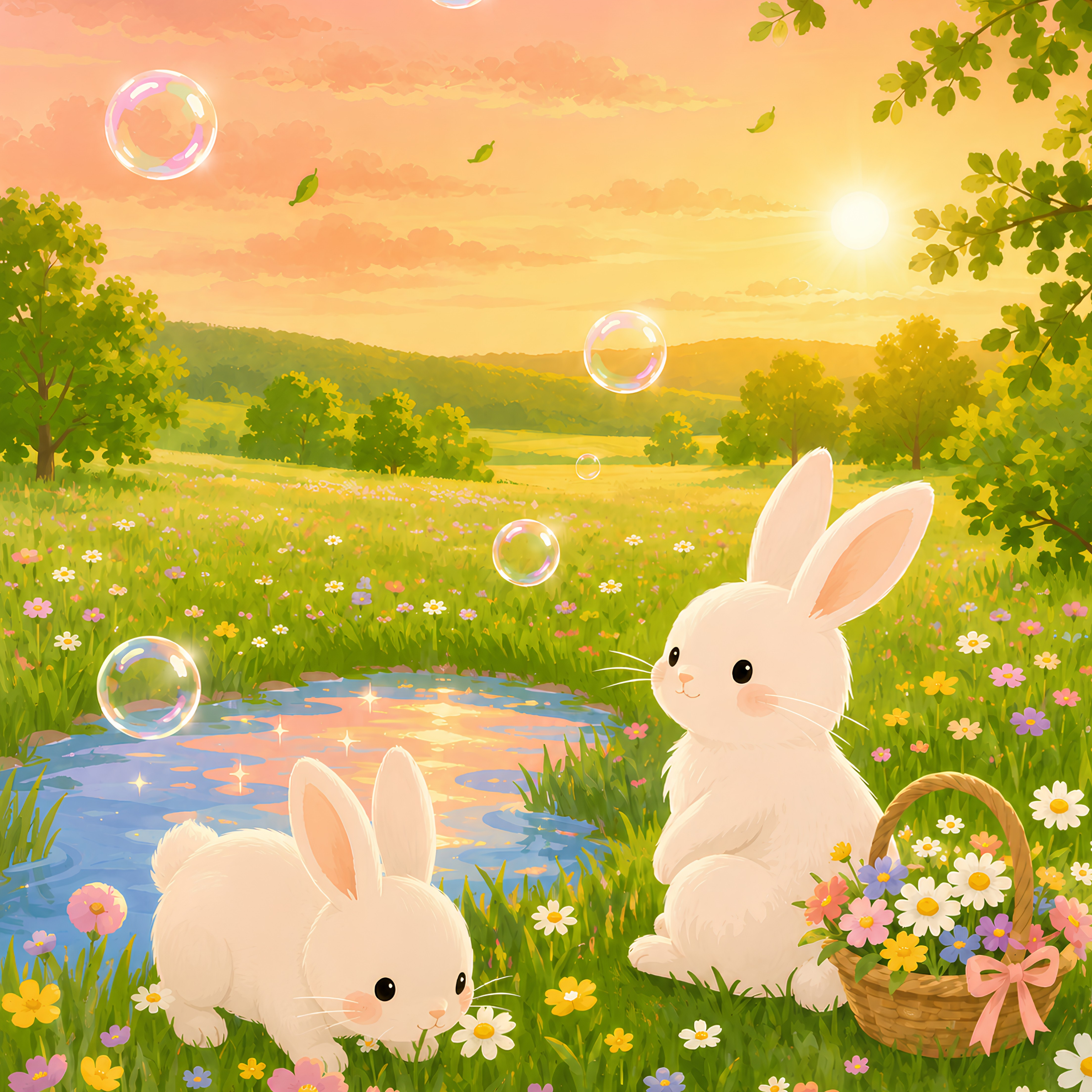 Sunset Bunny Meadow– Diamond Art Kit (50x60cm, Square Drill)