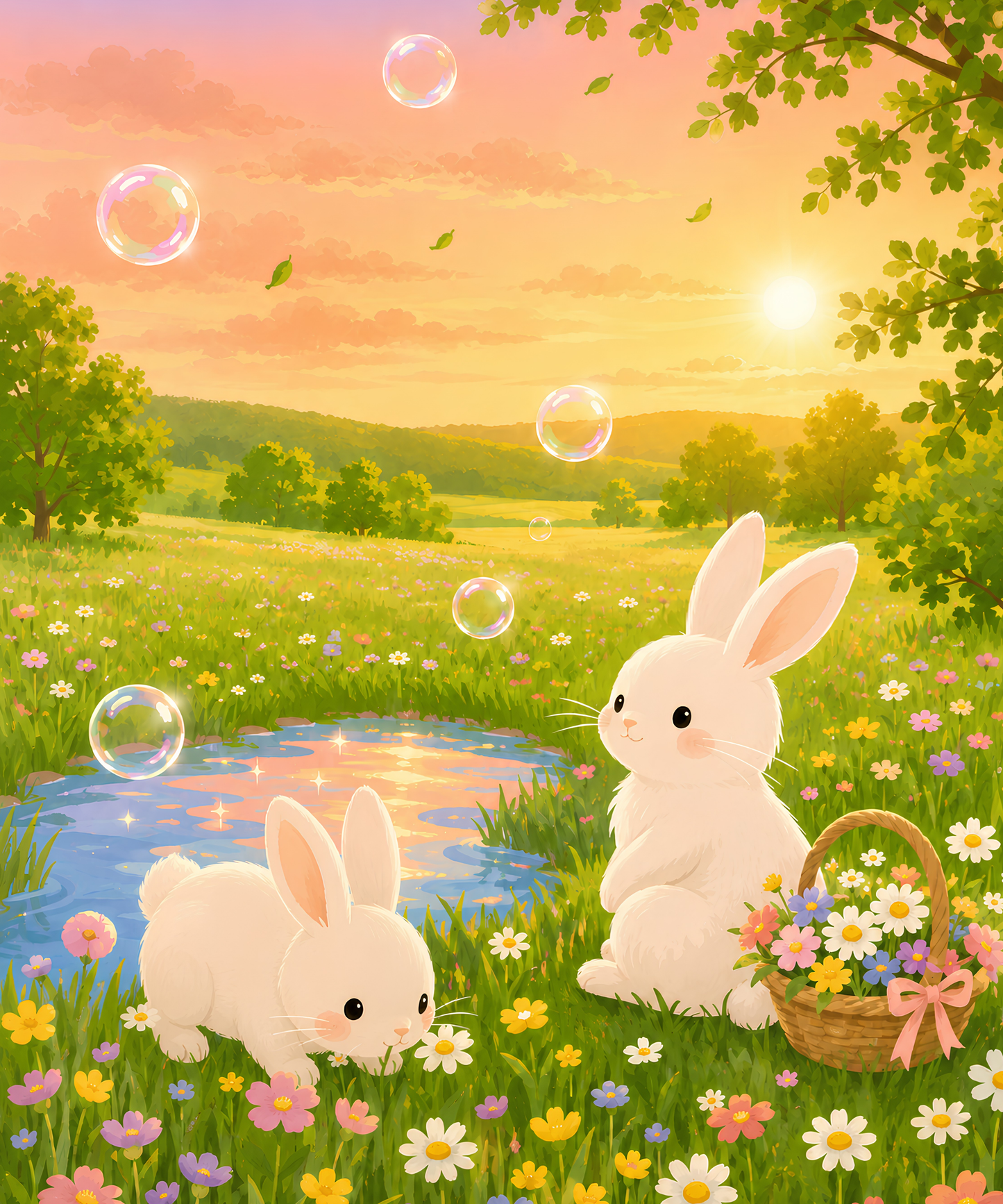 Sunset Bunny Meadow– Diamond Art Kit (50x60cm, Square Drill)