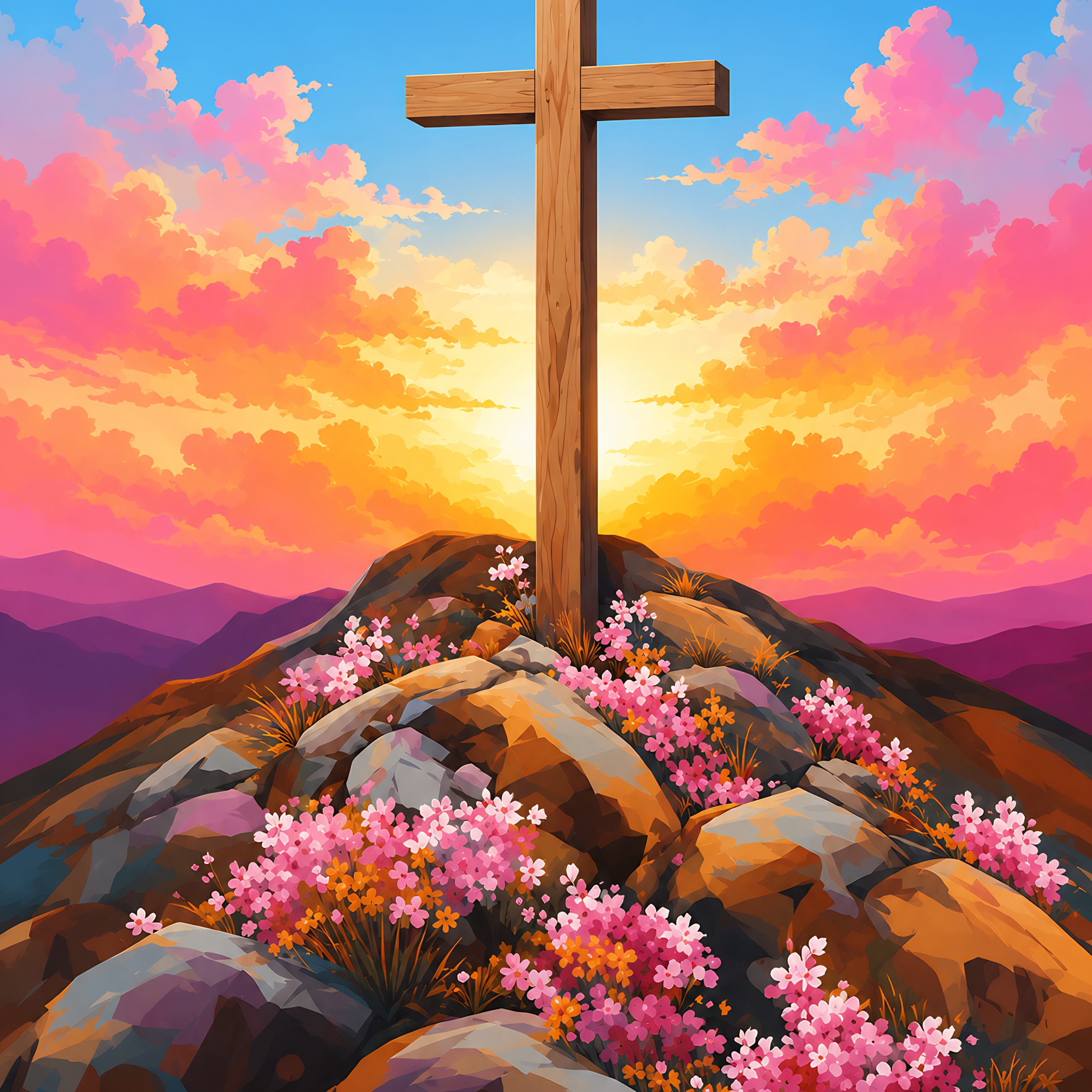 Sunset at Calvary- Diamond Art Kit (40x50cm, Square Drill)