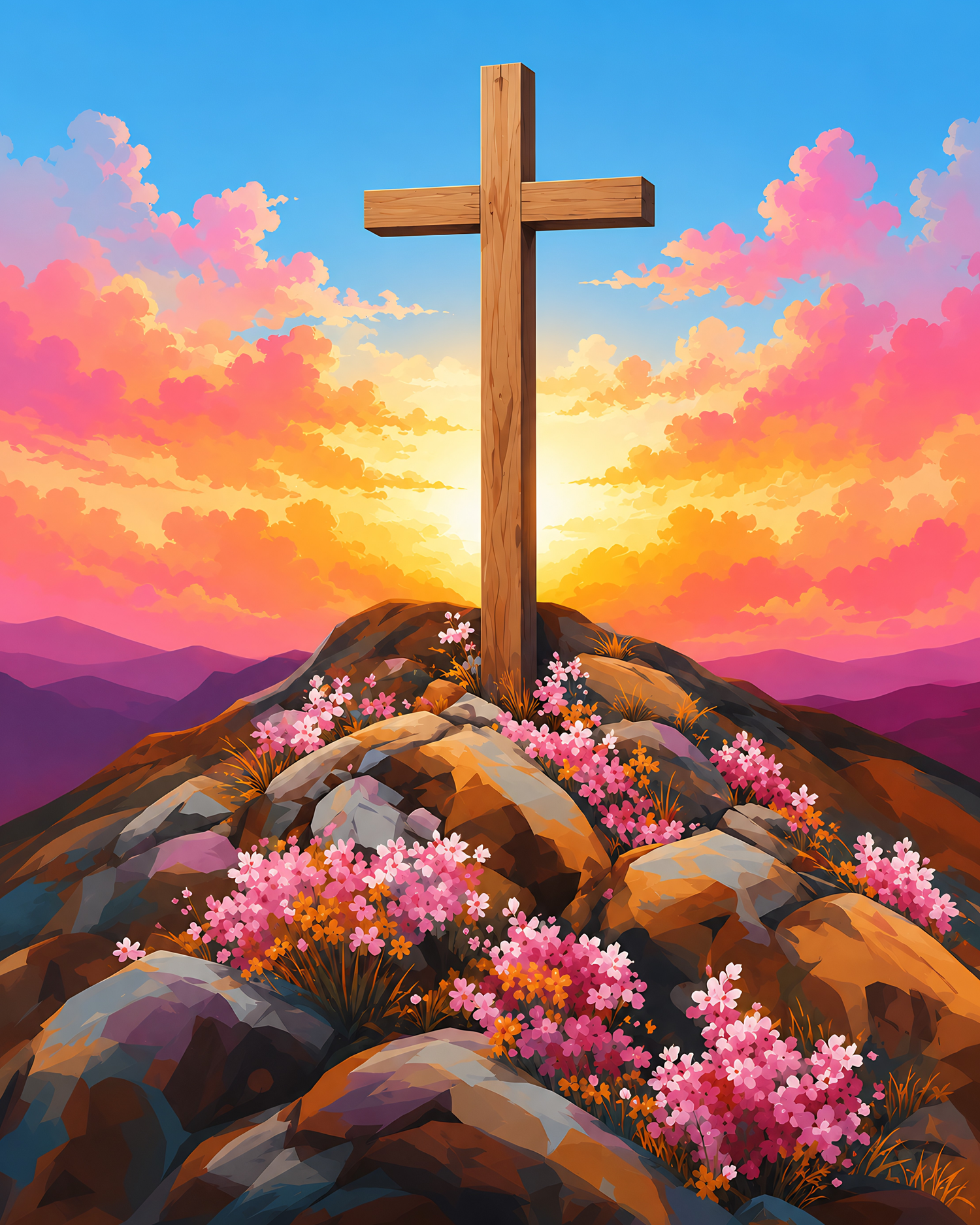 Sunset at Calvary- Diamond Art Kit (40x50cm, Square Drill)