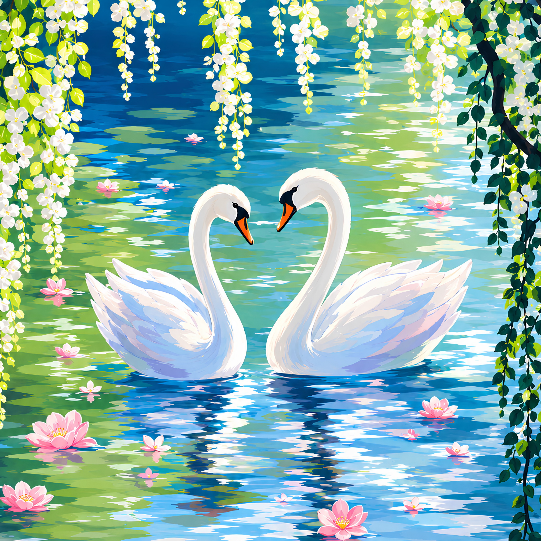Swans & Waterlilies- Diamond Art Kit (40x60cm, Square Drill)