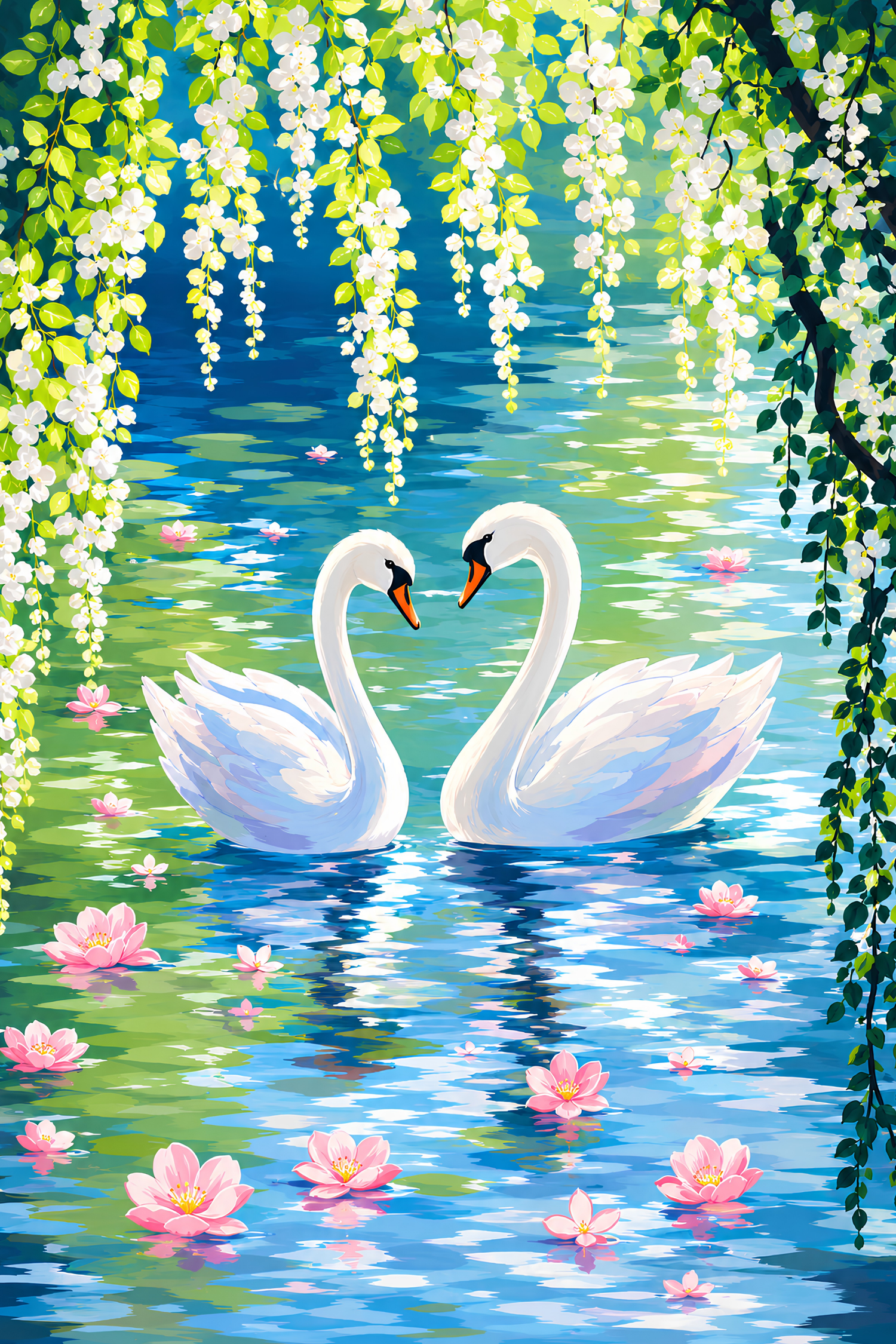 Swans & Waterlilies- Diamond Art Kit (40x60cm, Square Drill)