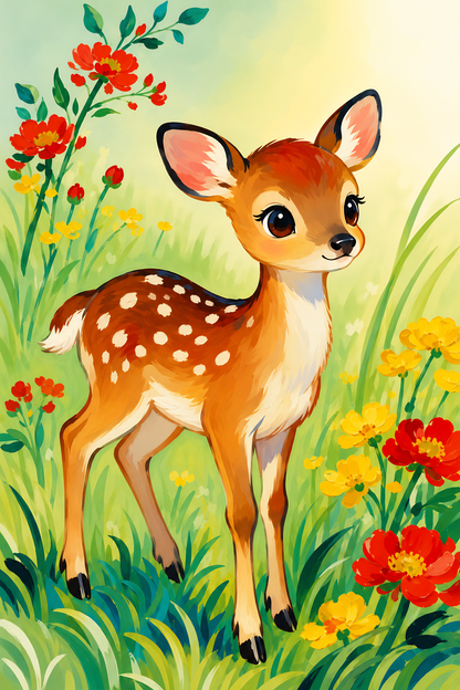 Sweet Meadow Fawn- Diamond Art Kit (40x60cm, Square Drill)