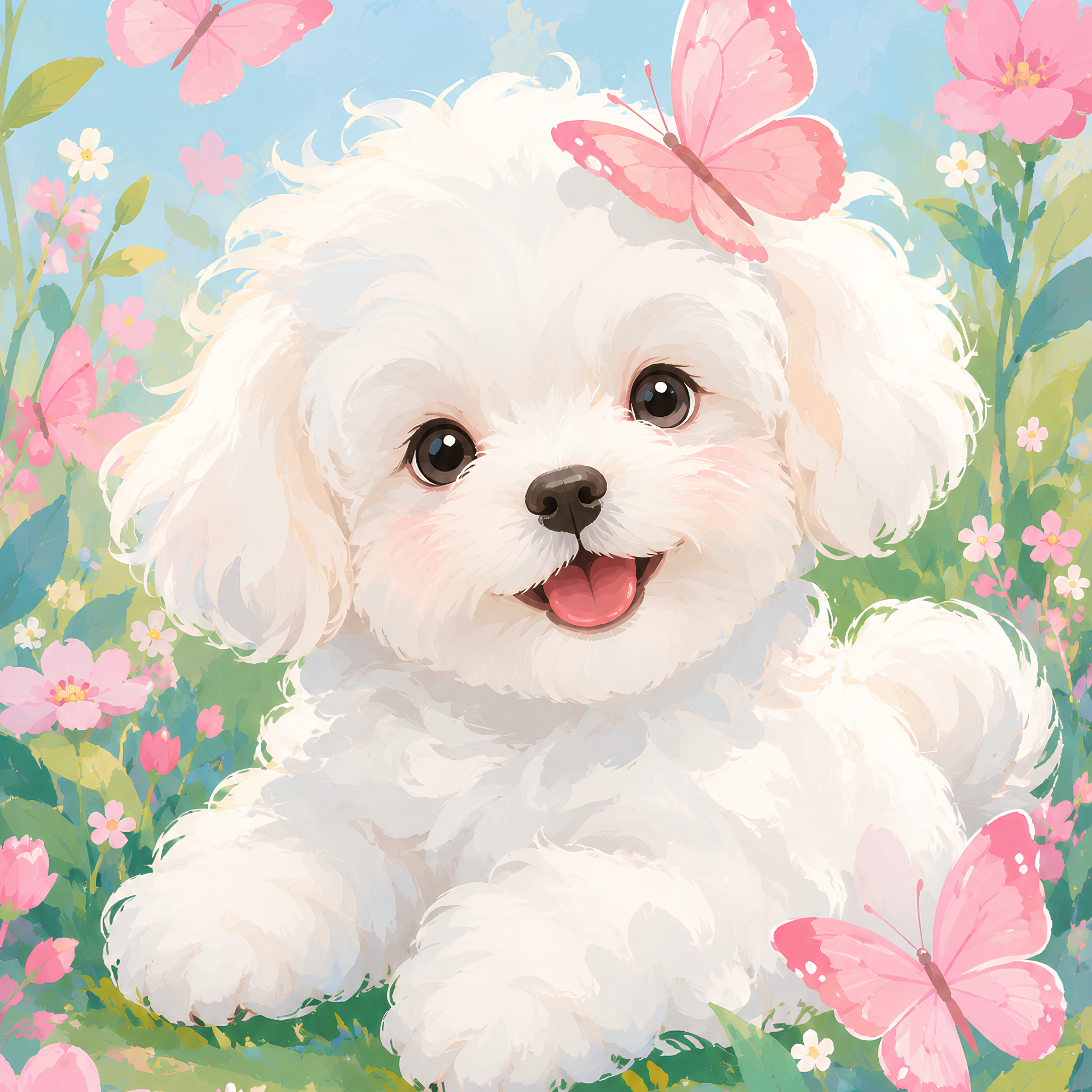 Sweet Meadow Maltese- Diamond Art Kit (40x50cm, Square Drill)