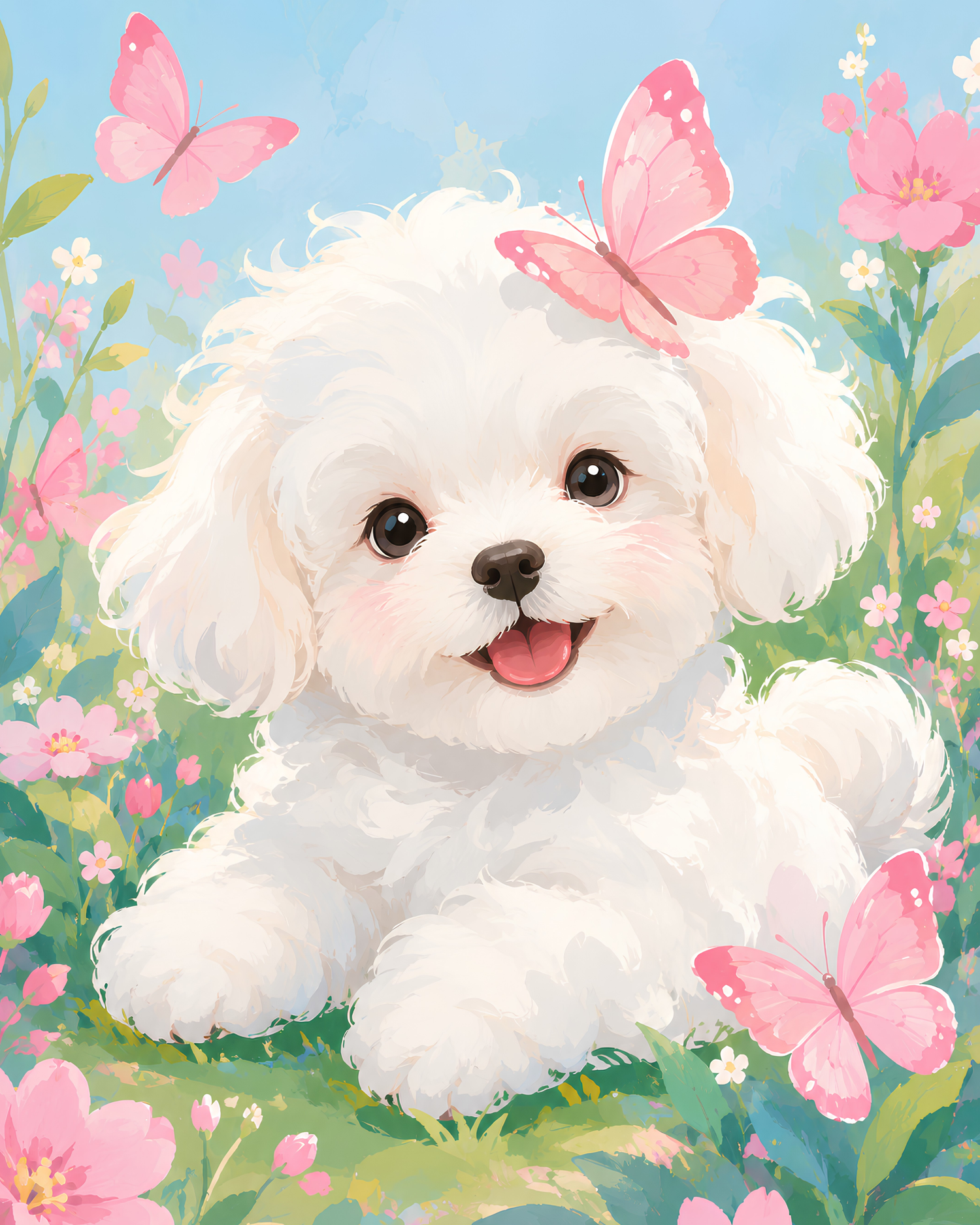 Sweet Meadow Maltese- Diamond Art Kit (40x50cm, Square Drill)