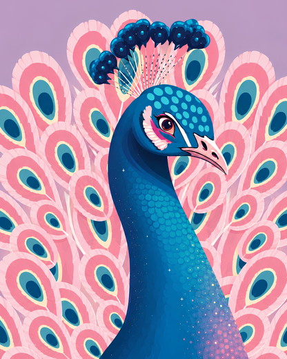 Teal & Rose Peacock- Diamond Art Kit (40x50cm, Round Drill)