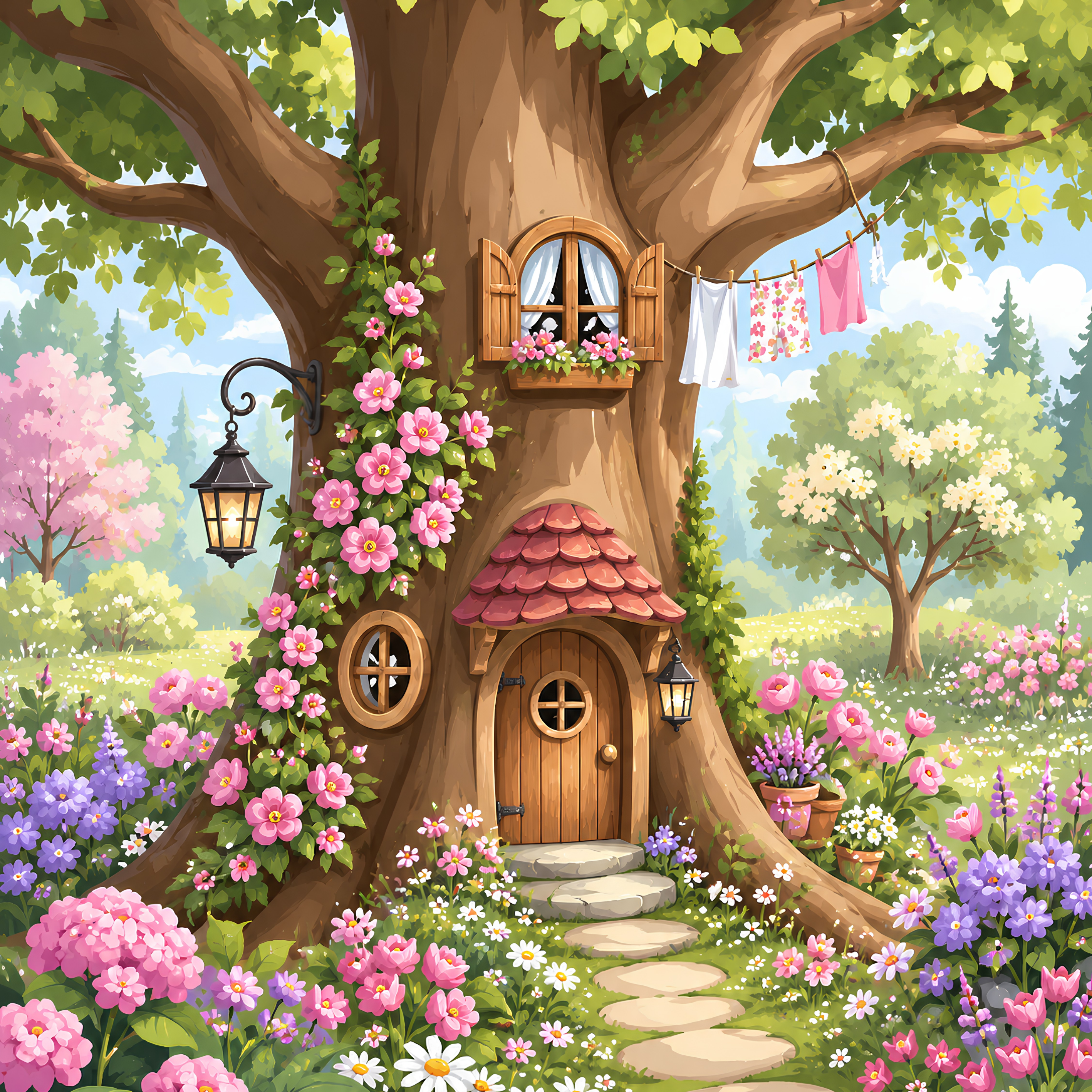 The Flowering Tree Cottage – Diamond Art Kit (50x60cm, Square Drill)