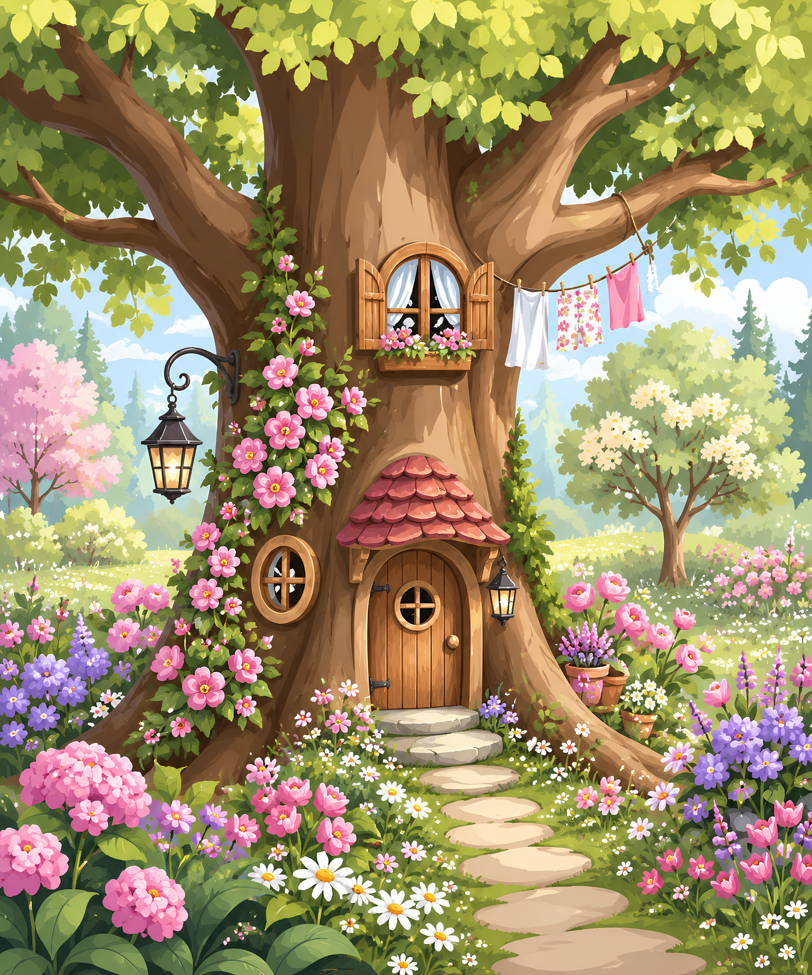 The Flowering Tree Cottage – Diamond Art Kit (50x60cm, Square Drill)