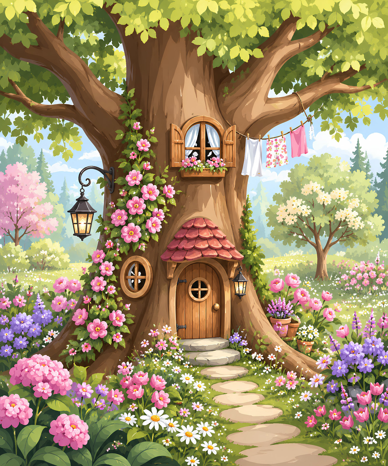 The Flowering Tree Cottage – Diamond Art Kit (50x60cm, Square Drill)