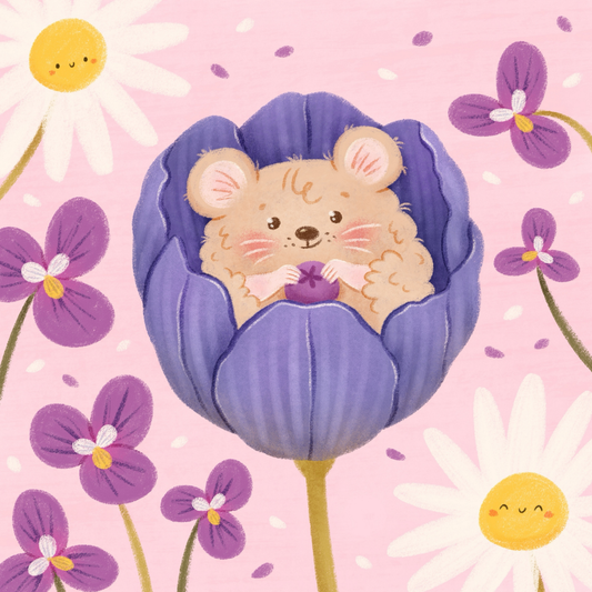 Tiny Tulip Mouse by Ellie Ohnora – Diamond Art Kit (40x40cm, Square Drill)