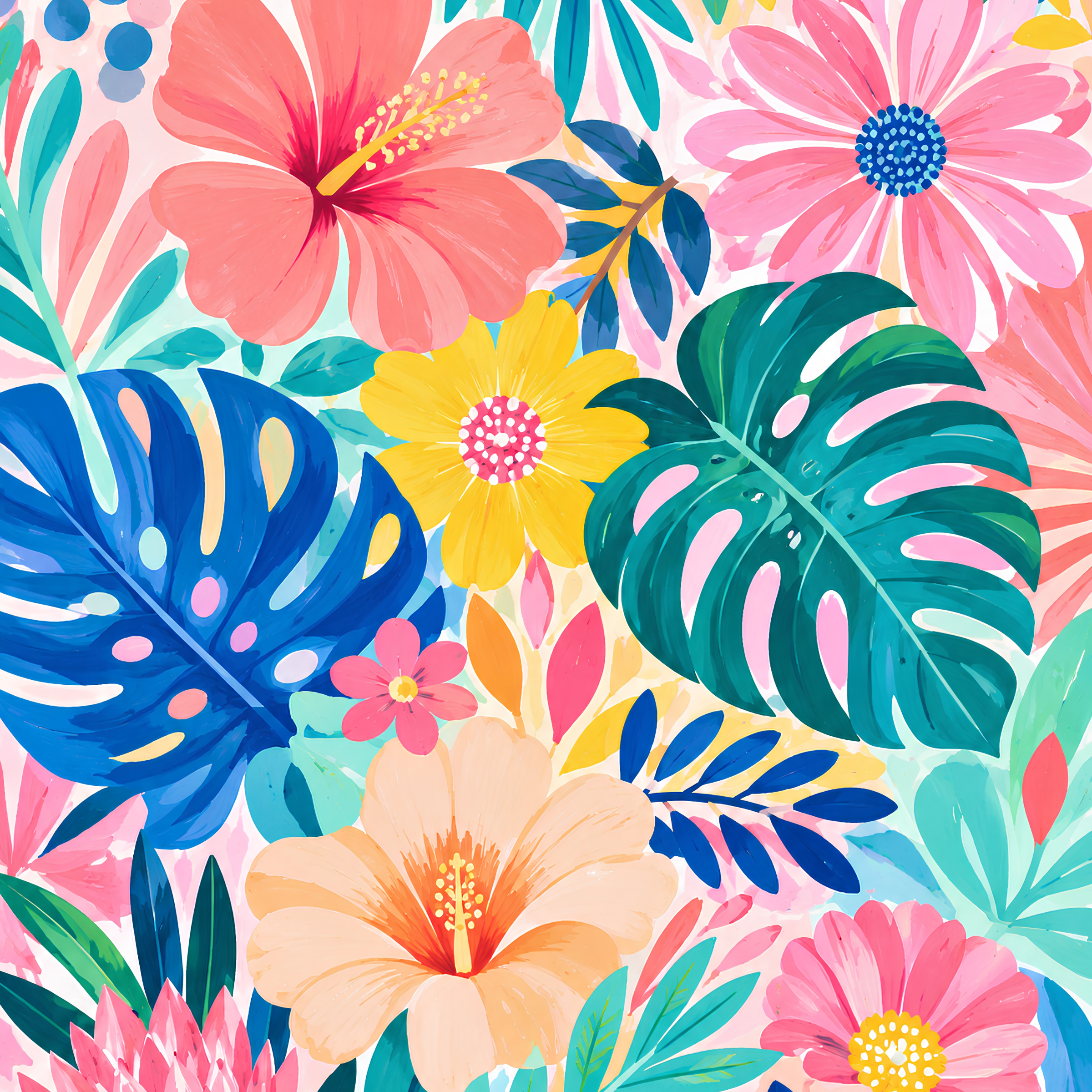 Tropical Bloom Burst- Diamond Art Kit (40x50cm, Round Drill)