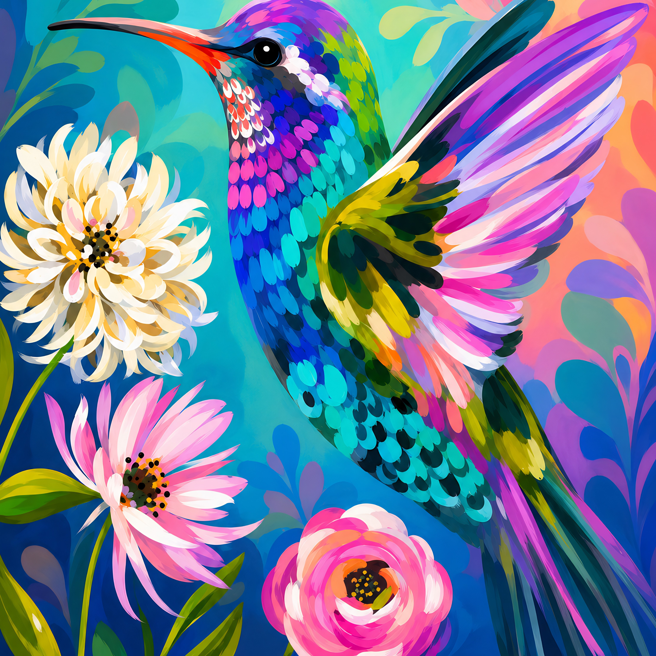 Tropical Hummingbird- Diamond Art Kit (40x50cm, Round Drill)