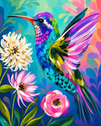 Tropical Hummingbird- Diamond Art Kit (40x50cm, Round Drill)