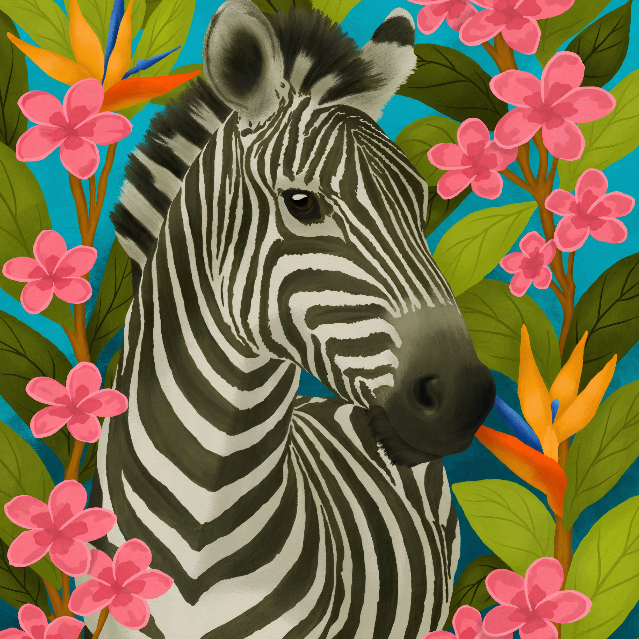 Tropical Zebra Bloom by Lisa D Art Designs – Diamond Art Kit (50x60cm, Square Drill)