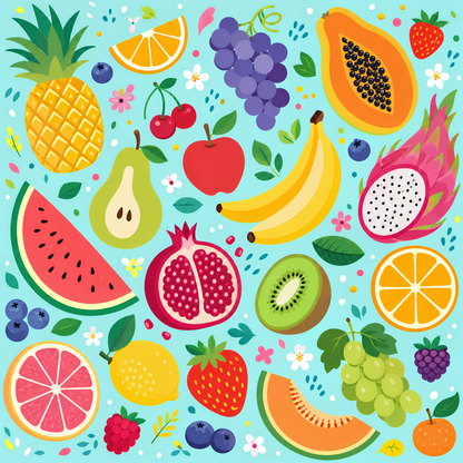 Tutti Frutti Picnic- Diamond Art Kit (40x40cm, Round Drill)