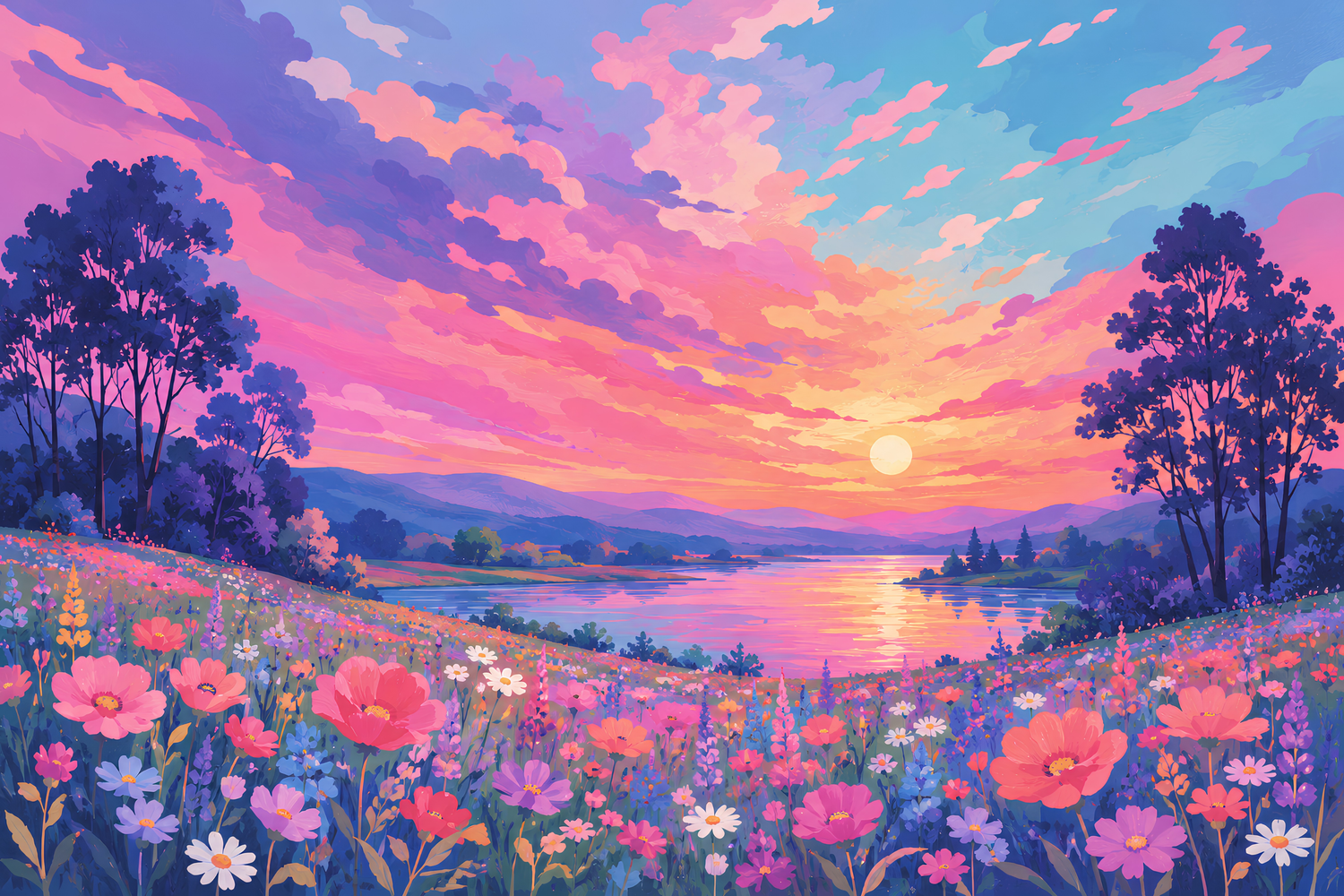 Twilight Glimmer Meadow- Diamond Art Kit (60x40cm, 100% Whimsy Dust Square Drill)