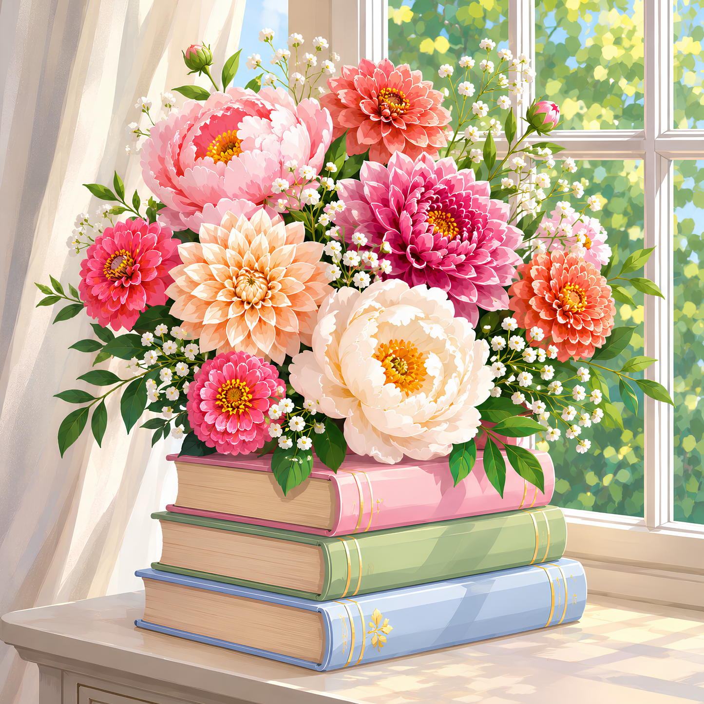 Windowsill Blooms- Diamond Art Kit (50x50cm, Square Drill)