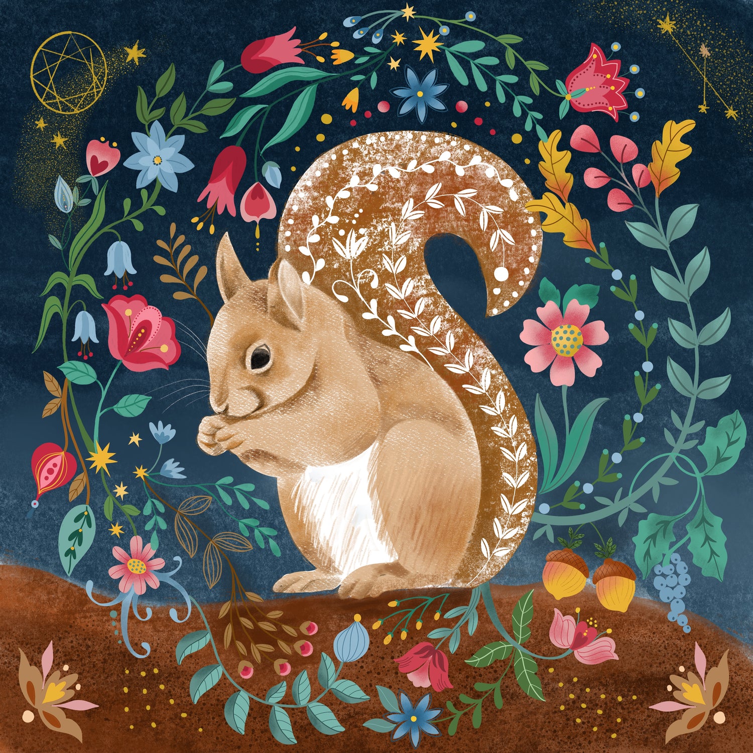 Autumn Acorn Squirrel by Lisa Powell Braun – Diamond Art Kit (50x50cm, Square Drill)