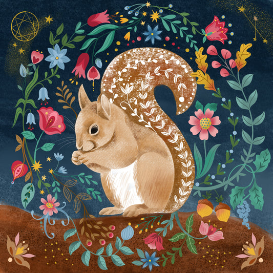 Autumn Acorn Squirrel by Lisa Powell Braun – Diamond Art Kit (50x50cm, Square Drill)