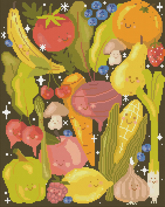 Happy Veggies by Almo Studio– Diamond Art Kit (40x50cm Round Drill) Hand Rendered