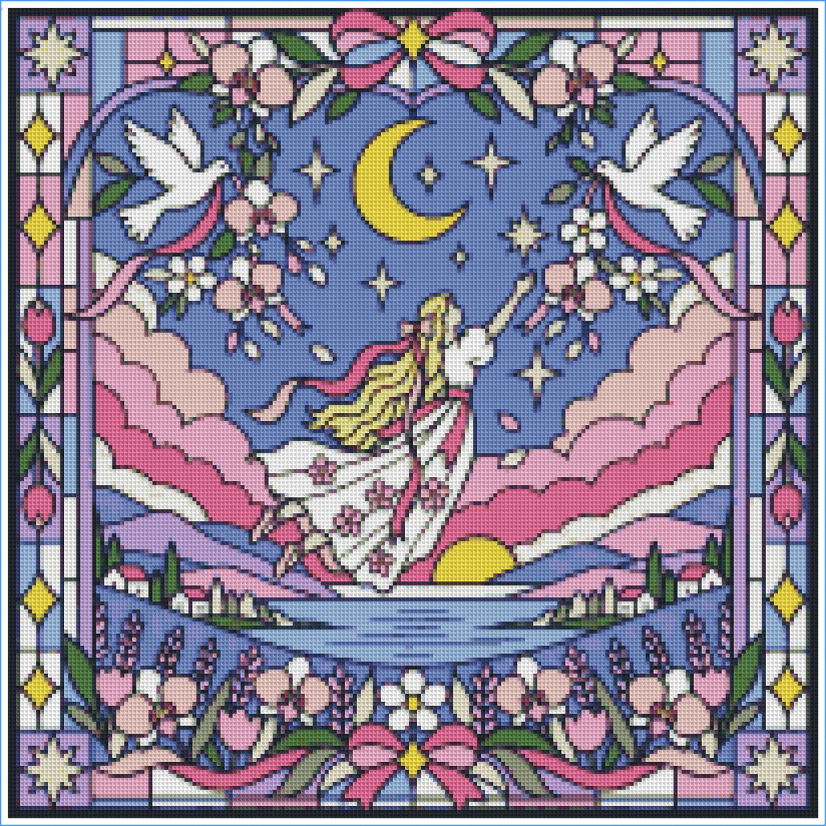 Pink Clouding Star Girl by Textile Bakery – Diamond Art Kit (50x50cm)