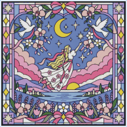 Pink Clouding Star Girl by Textile Bakery – Diamond Art Kit (50x50cm)
