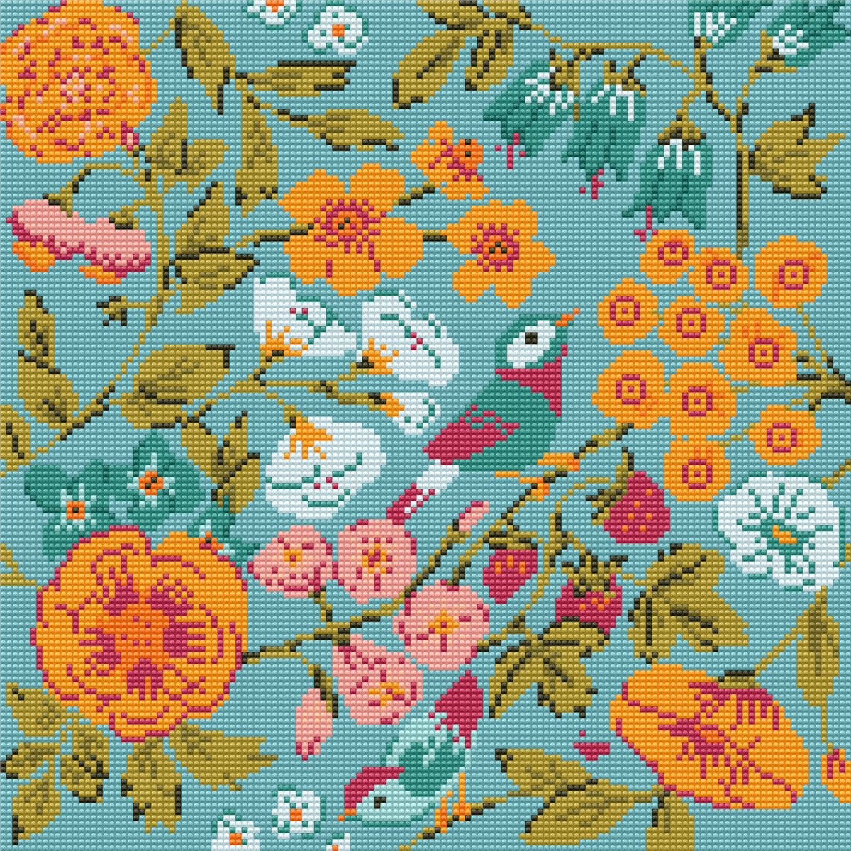 Blooms & Birdsong by Bernadett Urbanovics- Diamond Art Kit (40x40cm Round Drills) Hand Rendered