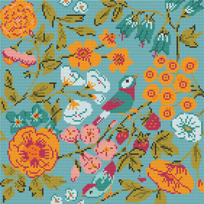 Blooms & Birdsong by Bernadett Urbanovics- Diamond Art Kit (40x40cm Round Drills) Hand Rendered