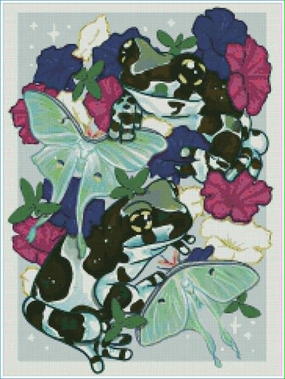 Milk Frogs & Moon Moths by Angelxbeans- Diamond Art Kit (45x60cm, Square Drill)