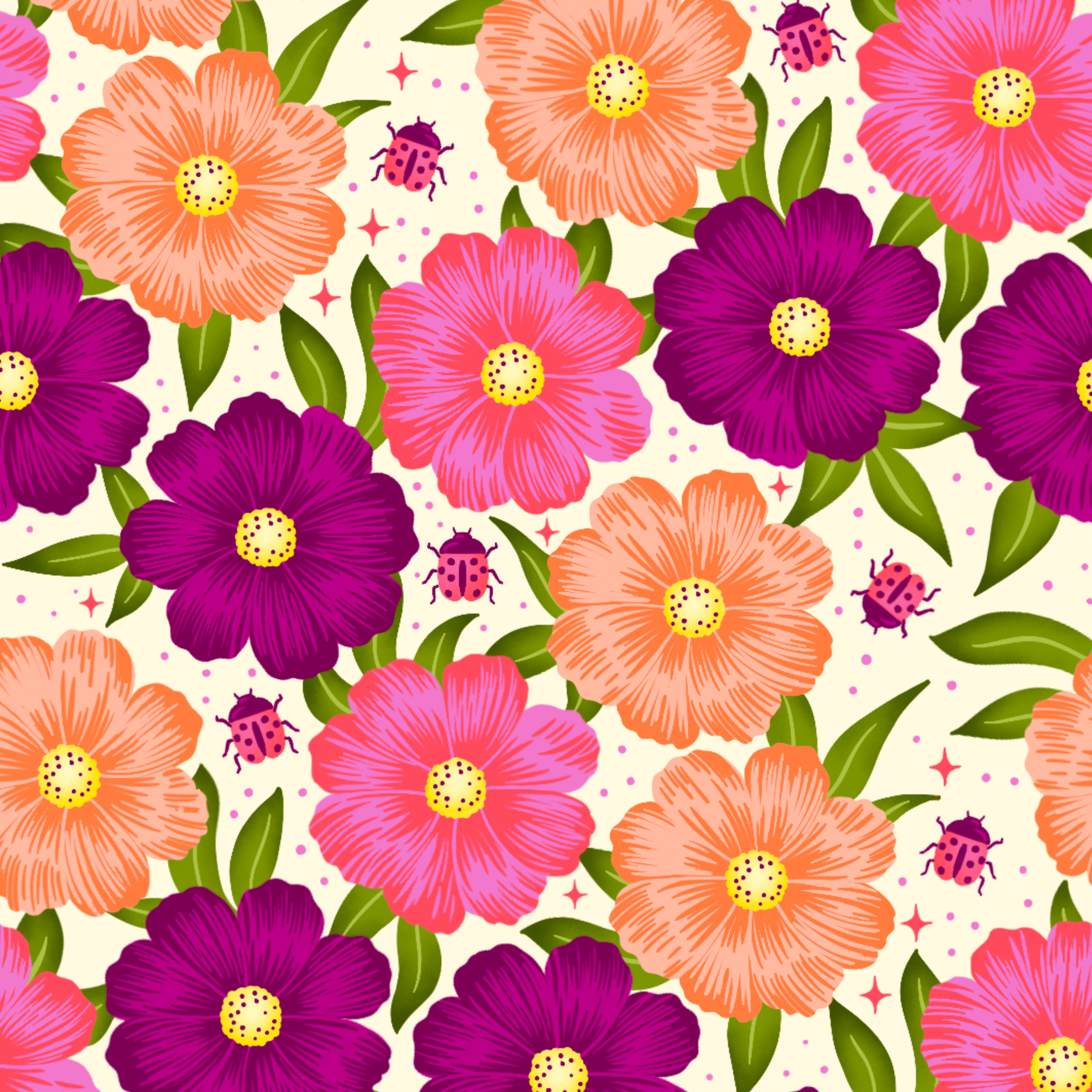 Lucky Ladybugs & Cosmos by Jess Jay Design- Diamond Art Kit (40x50cm, Round Drill)