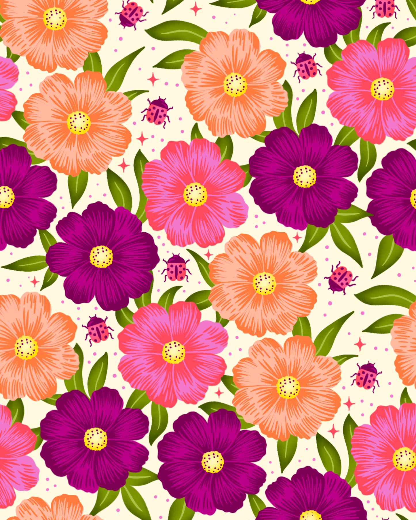Lucky Ladybugs & Cosmos by Jess Jay Design- Diamond Art Kit (40x50cm, Round Drill)