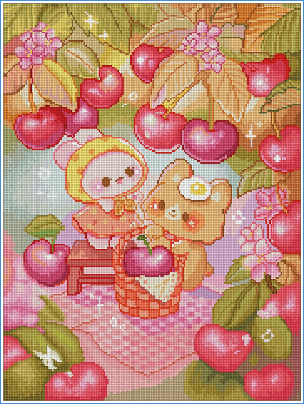Mochi & Bonbon Cherry Picking by Violet Jim- Diamond Art Kit (45x60cm) Hand Rendered