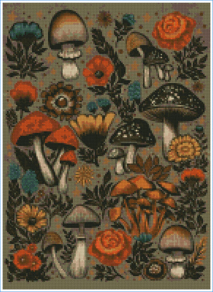 Mushrooms & Marigolds by Lisa D Art Designs – Diamond Art Kit (40x55cm, Square Drill)