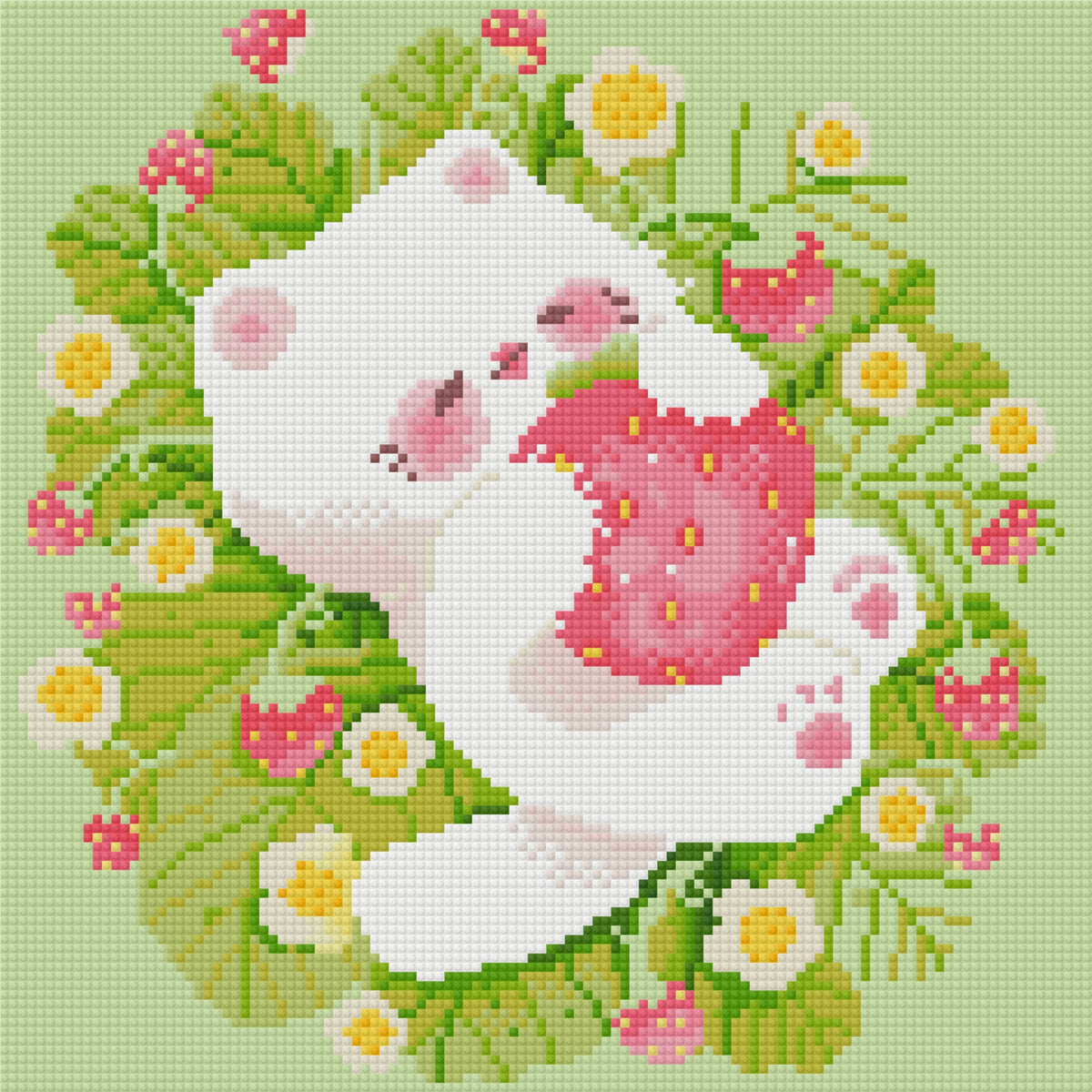 Strawberry Patch Kitty by CraaftyQueen– Diamond Art Kit (30x30cm Square Drill) Hand Rendered