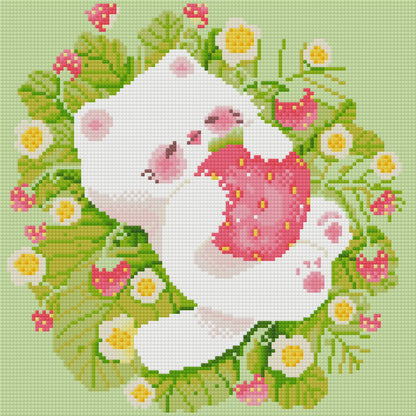 Strawberry Patch Kitty by CraaftyQueen– Diamond Art Kit (30x30cm Square Drill) Hand Rendered