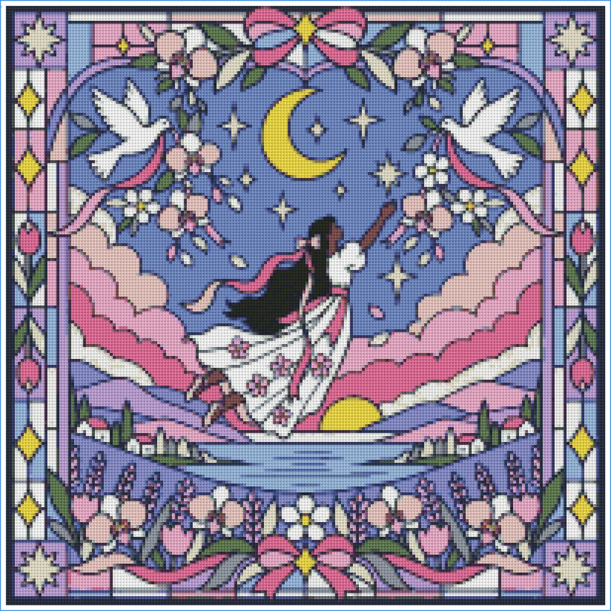 Pink Clouding Star Girl by Textile Bakery – Diamond Art Kit (50x50cm)