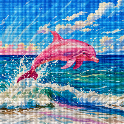 Pink Tide Dolphin- Diamond Art Kit (50x50cm, Square Drill)